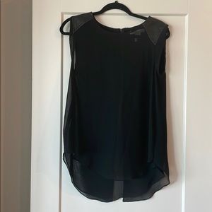 BCBG Sheer top with leather shoulders